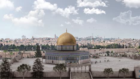 the dome of the rock with jerusalem landscape, aerial view