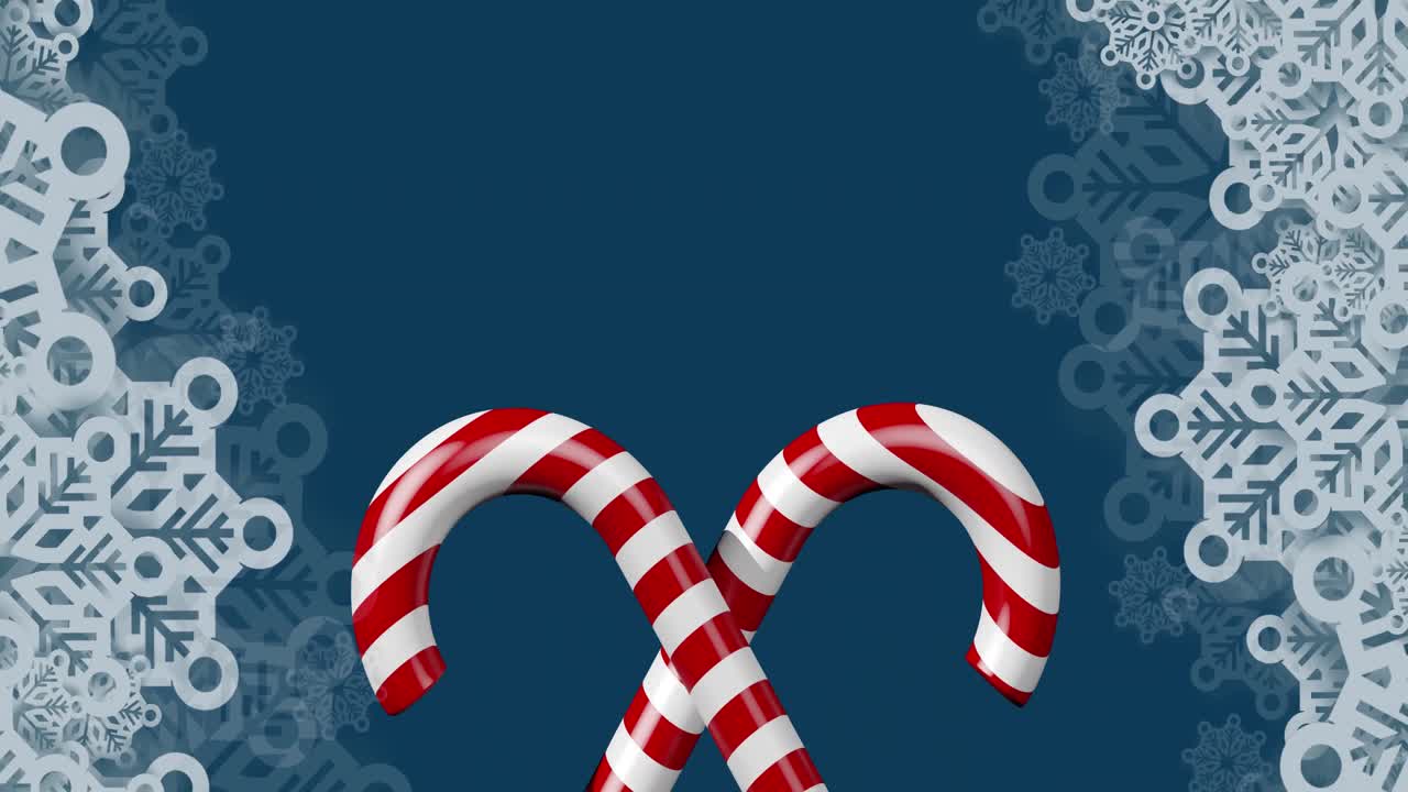 Animation of christmas candies and snowflakes on navy background