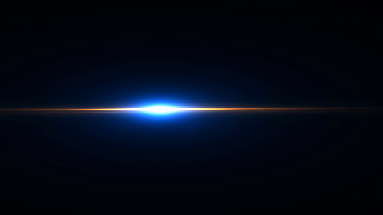Bagliore ottico astratto con fascio di luce orizzontale su sfondo nero