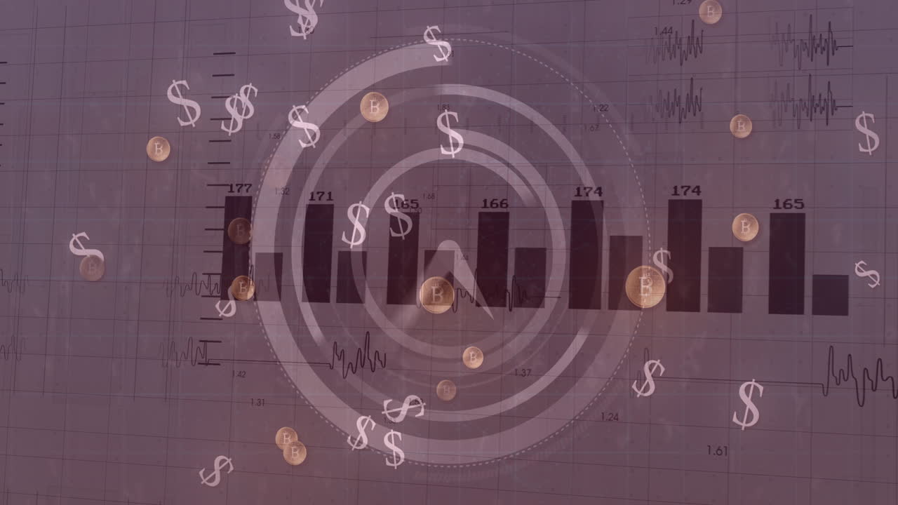 데이터 프로세싱을 통해 시계 및 달러 기호의 애니메이션