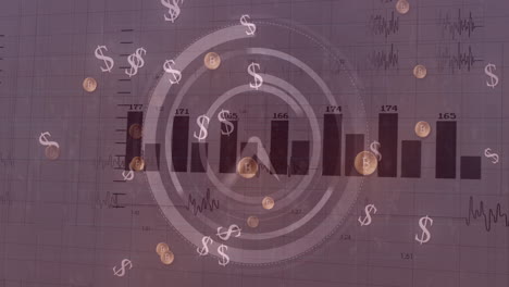animación de símbolos de reloj y dólar en el procesamiento de datos