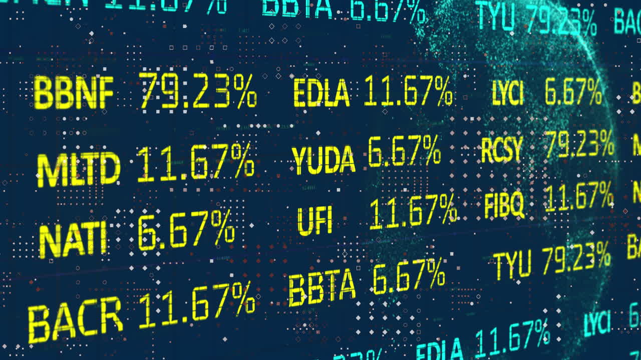 Animation of trading board over dots and illuminating globe against abstract background