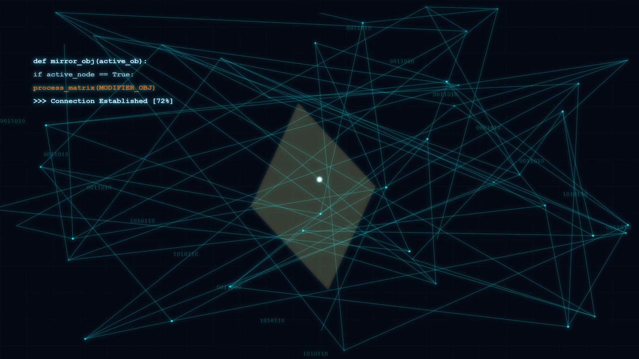 Digital Network Connection Visualization with Rotating Geometric Shape and Code