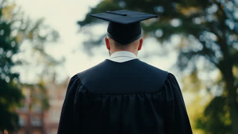 graduate walking away in cap and gown