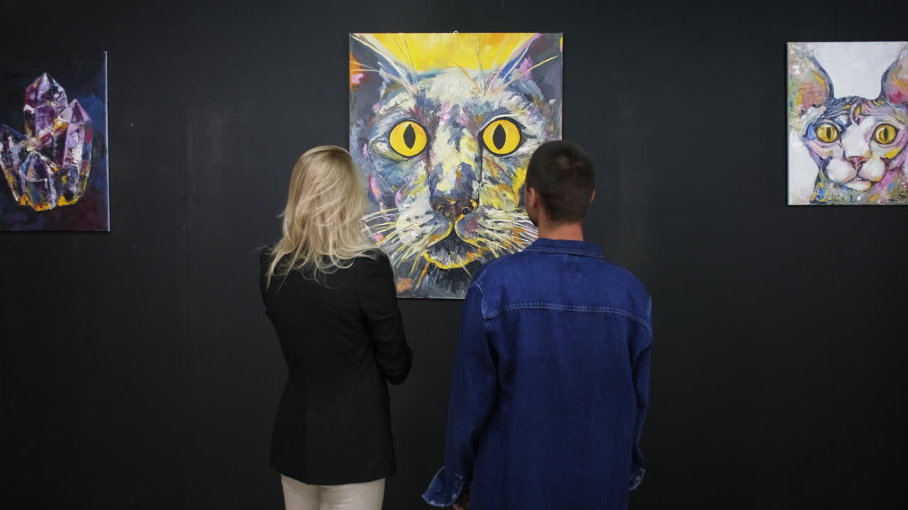 Art Gallery Visitors Viewing Paintings
