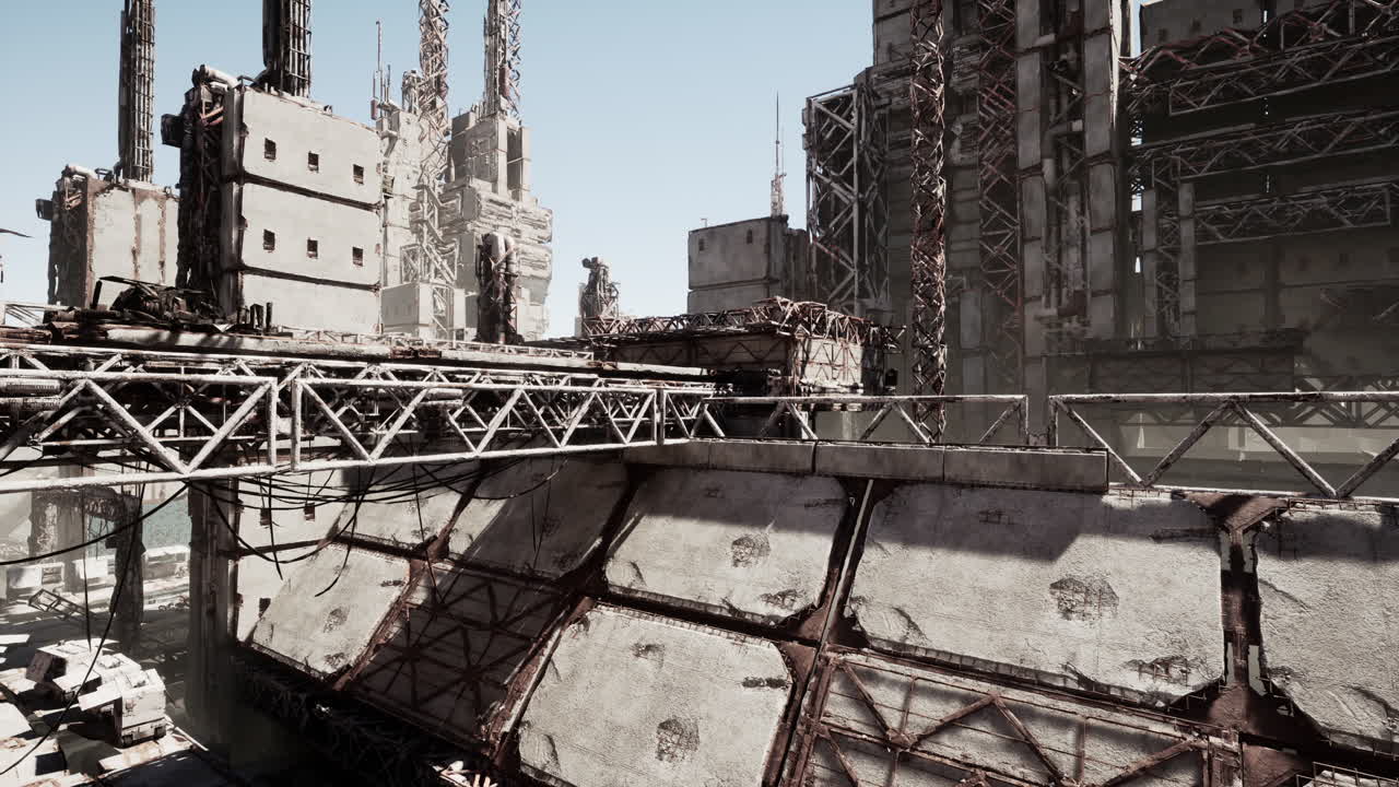 ciudad en ruinas en un mundo post-apocalíptico