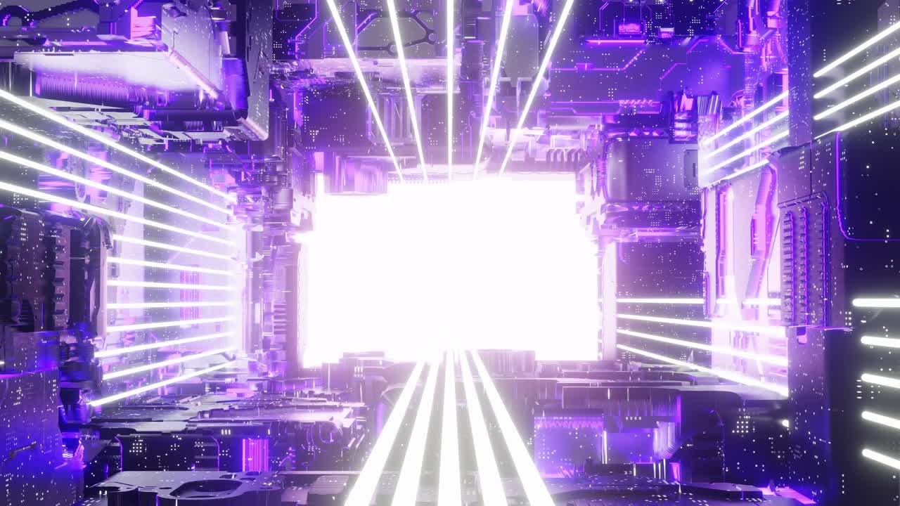 Glowing corridor of futuristic spaceship. 3d animation