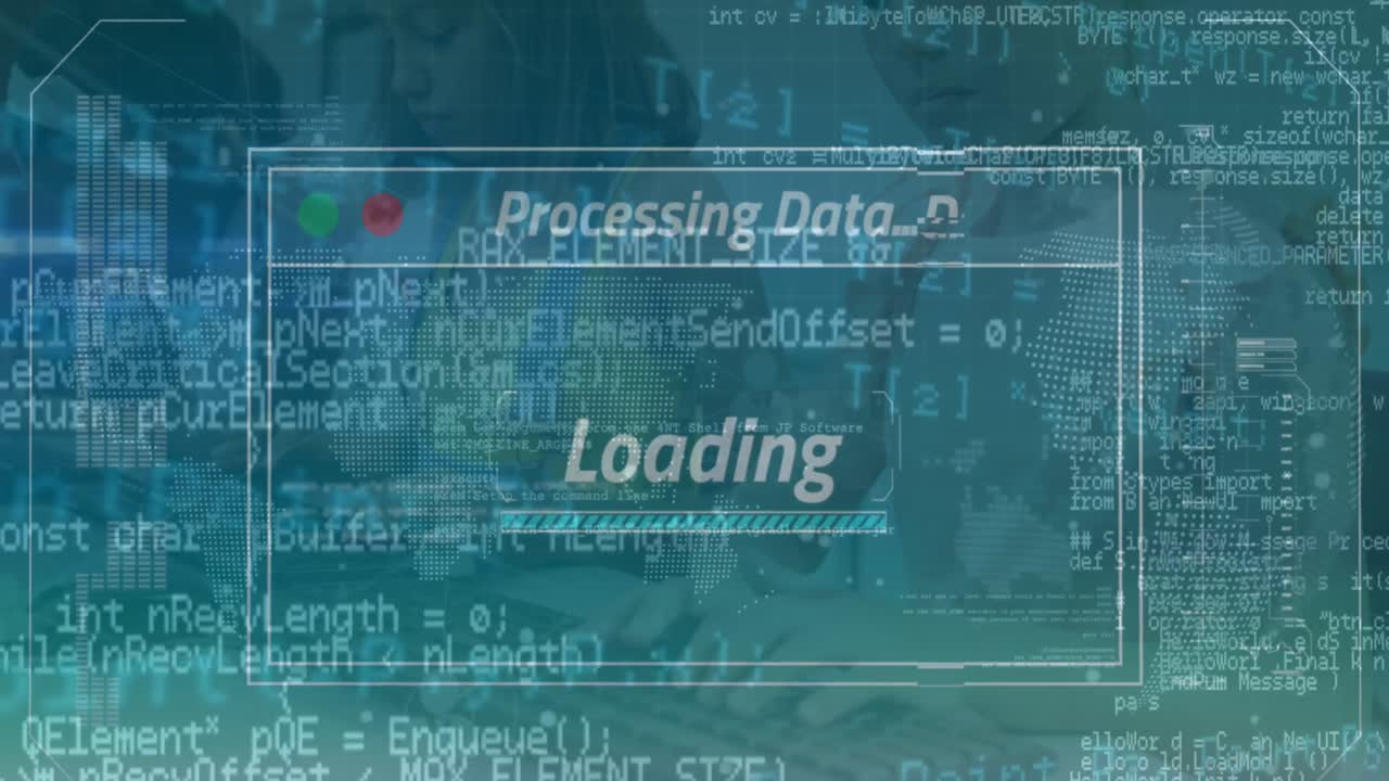 Animation of computer data processing over diverse business people