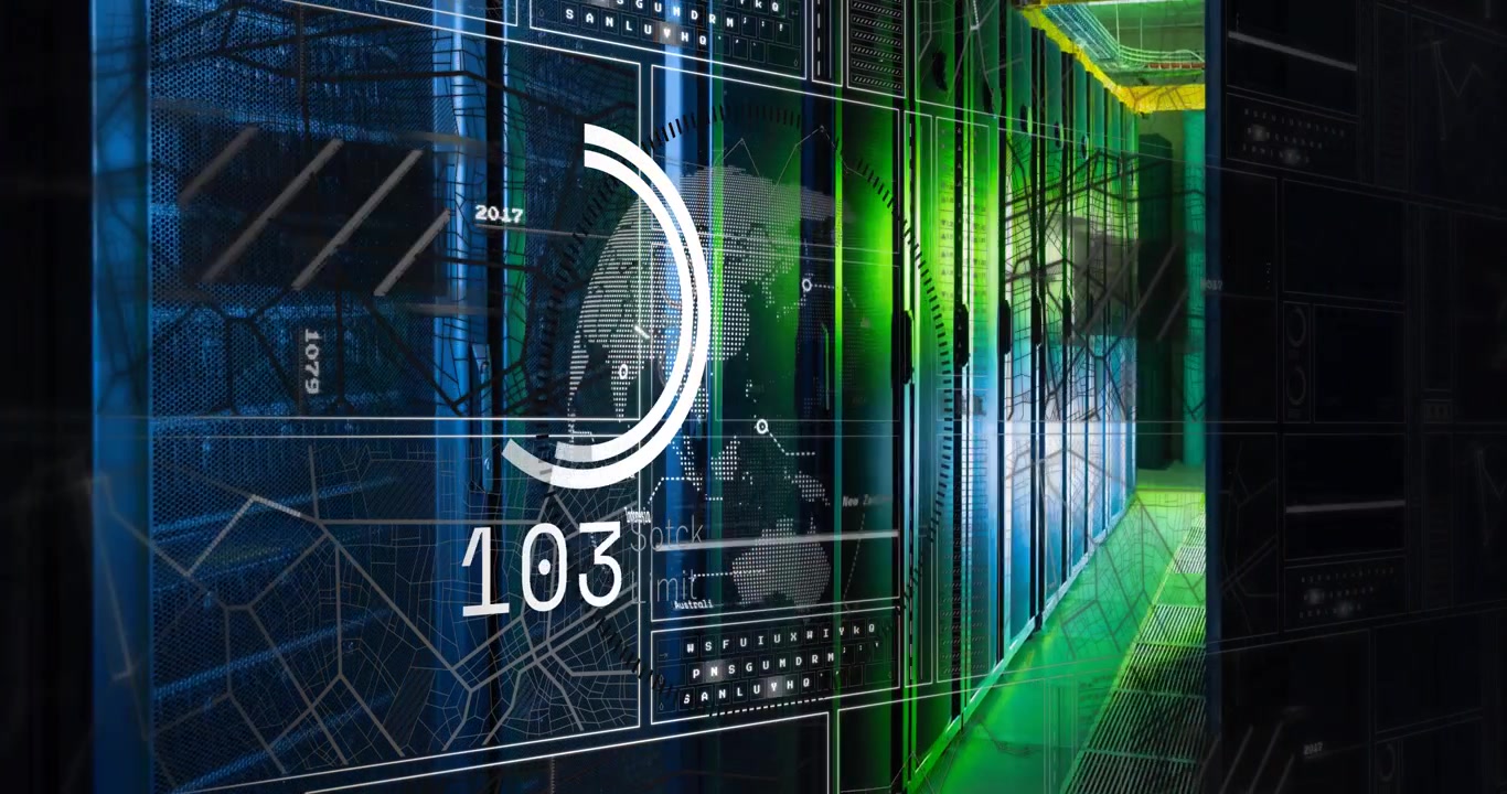 Animation of data processing with connections over computer servers