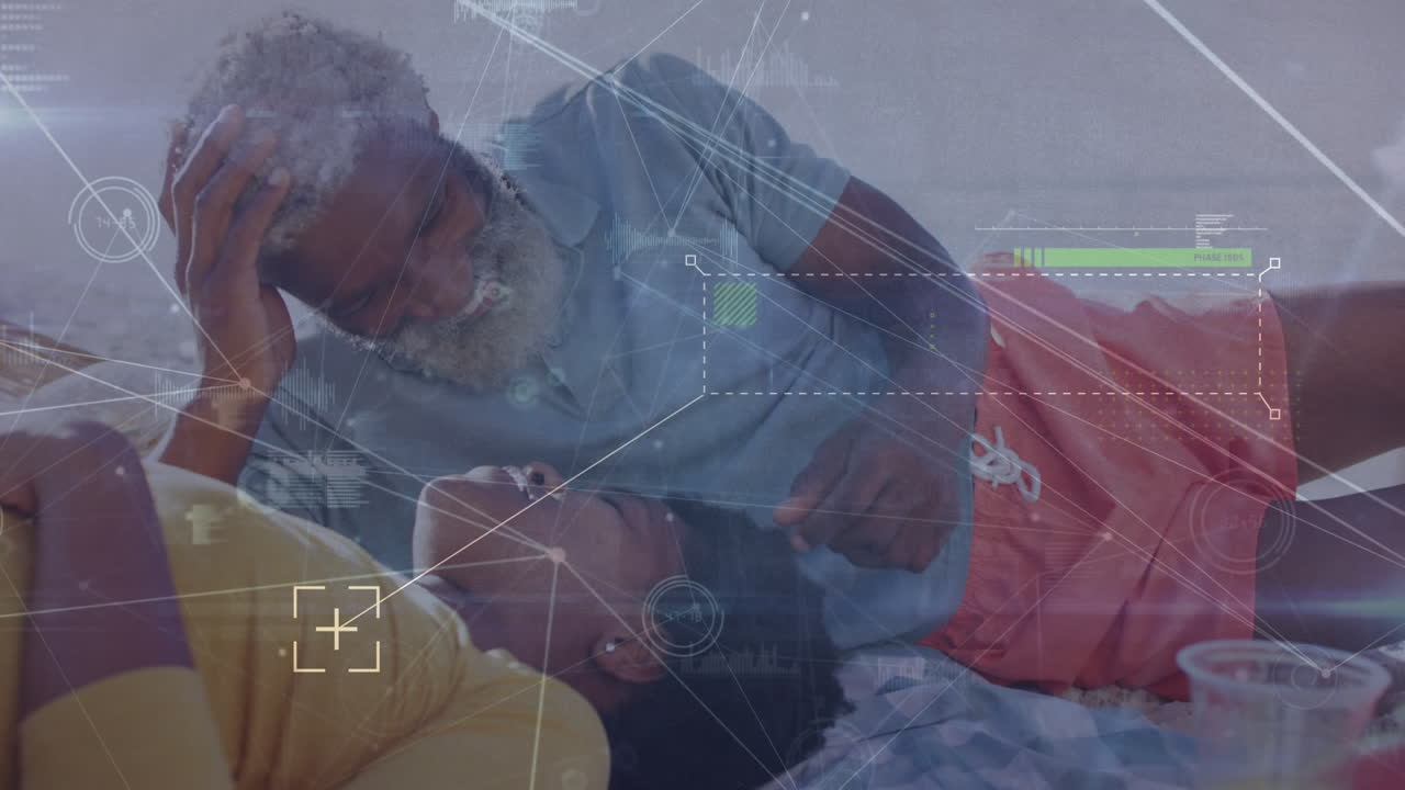 Animation of network of connections over senior african american couple