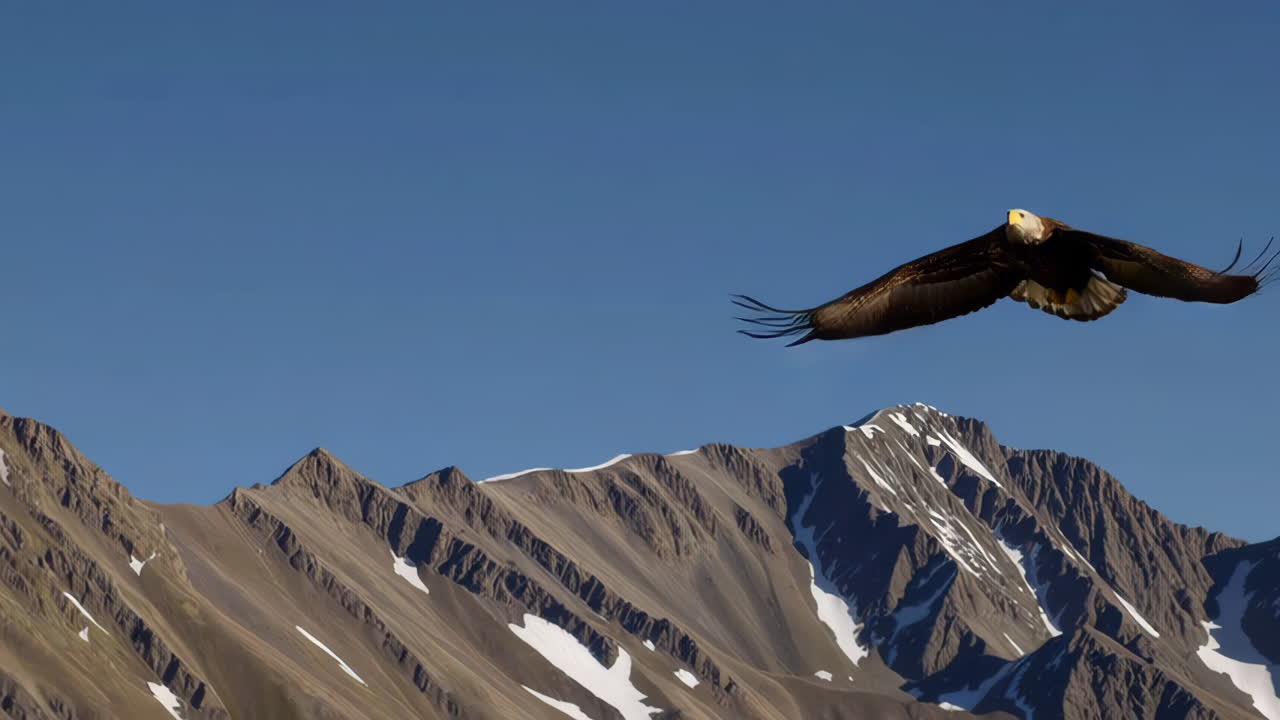 Bald Eagle in Flight over Mountains