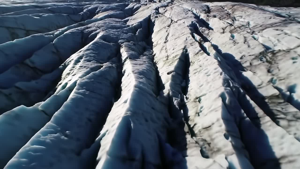 Impressive Aerial Views of Glacier Terrain Showcasing Stunning Patterns and Textures in Icy Environment Captured in Two Dynamic Frames