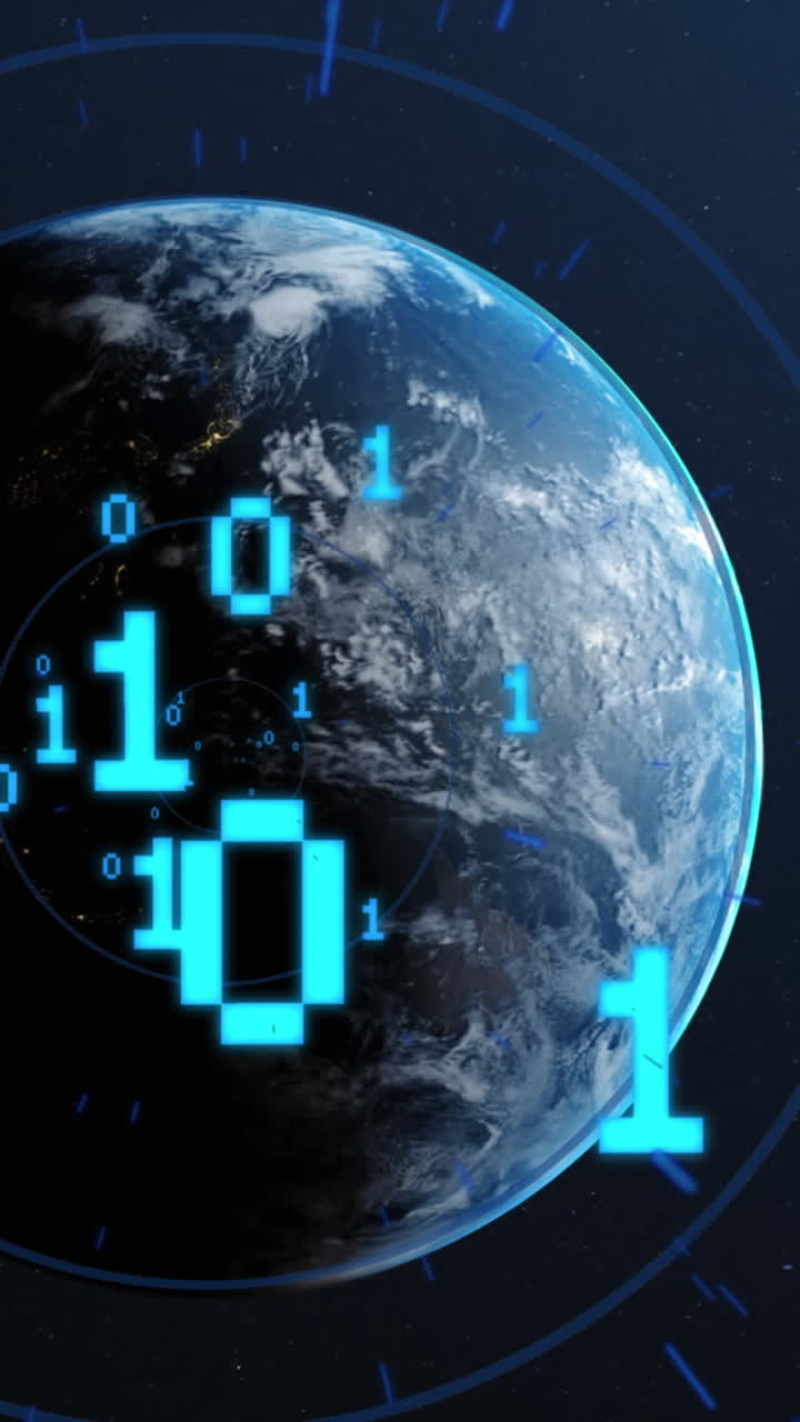 Animation of binary coding and globe on black background