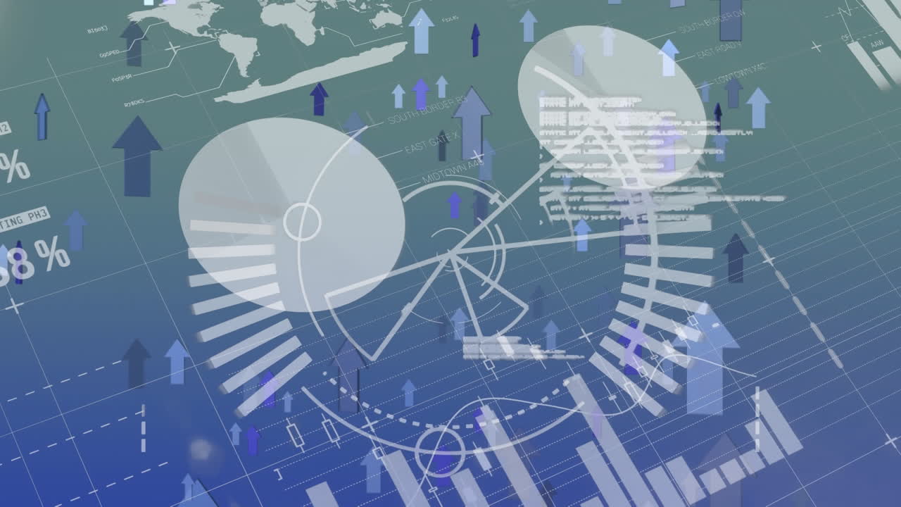 위로 날아가는 화살표를 가진 그래프와 통계