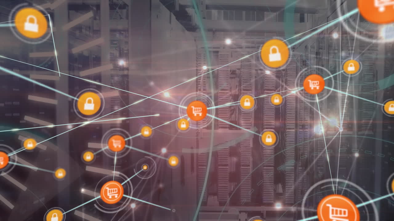 animación de la red de conexiones a través de la sala de servidores