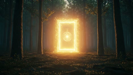 a mysterious glowing portal set amidst a serene forest, inviting exploration and wonder, radiating enigmatic energy and captivating the imagination of onlookers