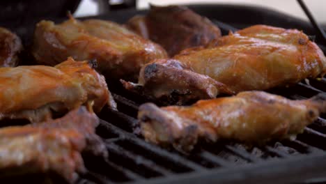 seasoned chicken cooks on the backyard grill