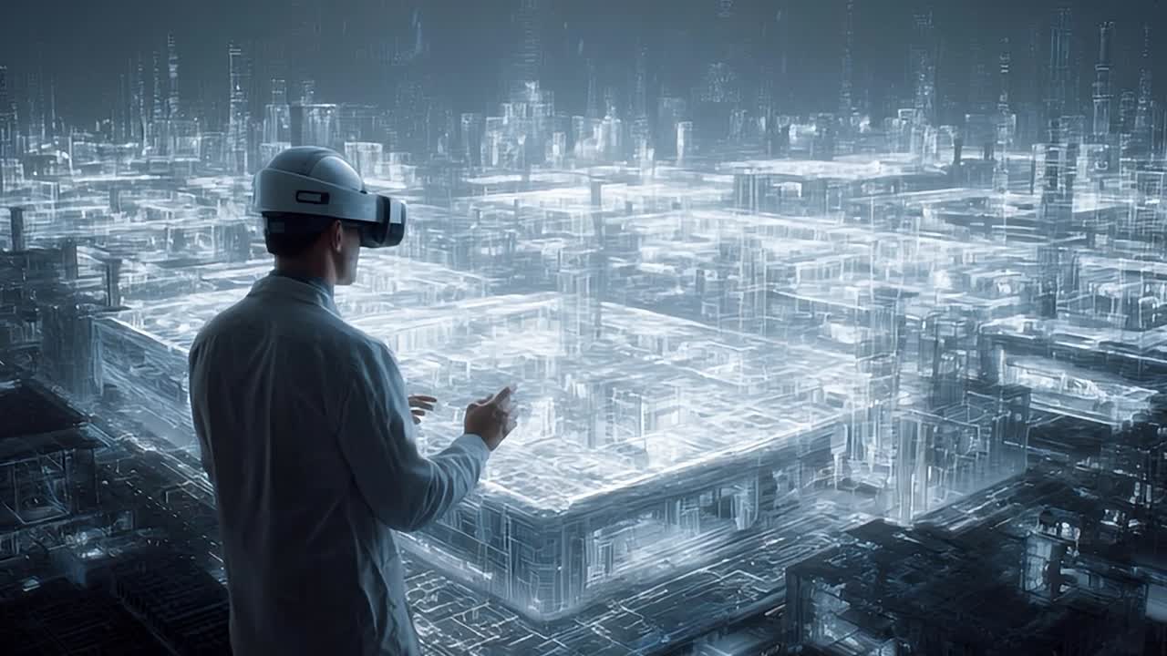 Exploring virtual reality landscapes in a futuristic digital world