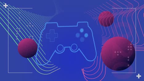 animación del panel de juego y las esferas púrpuras en la pantalla digital azul