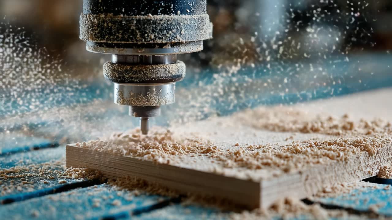 Precision Woodworking: A Close-Up On The Process of CNC Routing, Showcasing The Intricate Details and Wood Shavings Created During Material Shaping