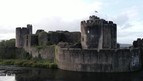 leaning tower of medieval caerphilly castle in southern wales