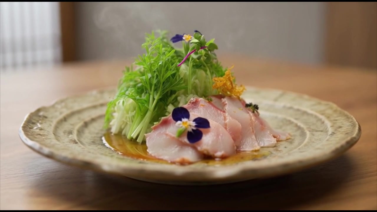 Plato de sashimi fresco servido en un plato de cerámica