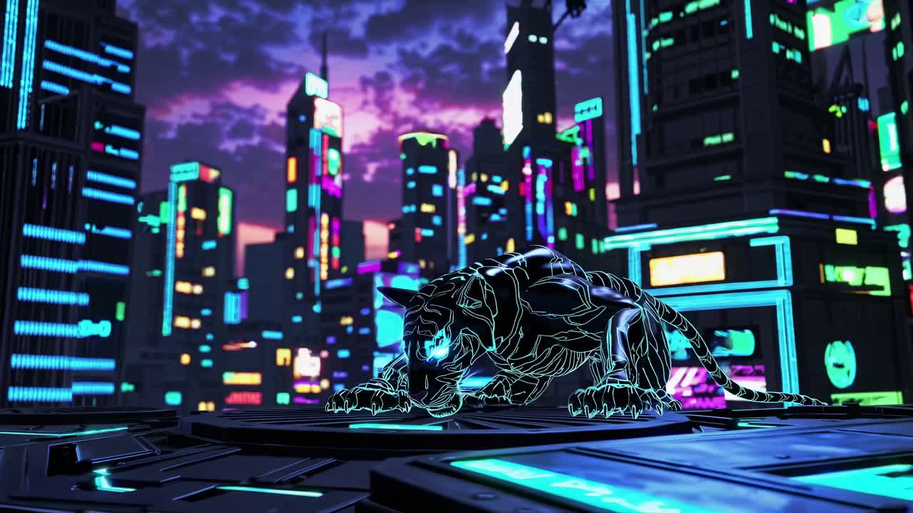 Cyberpunk Tiger in Neon City