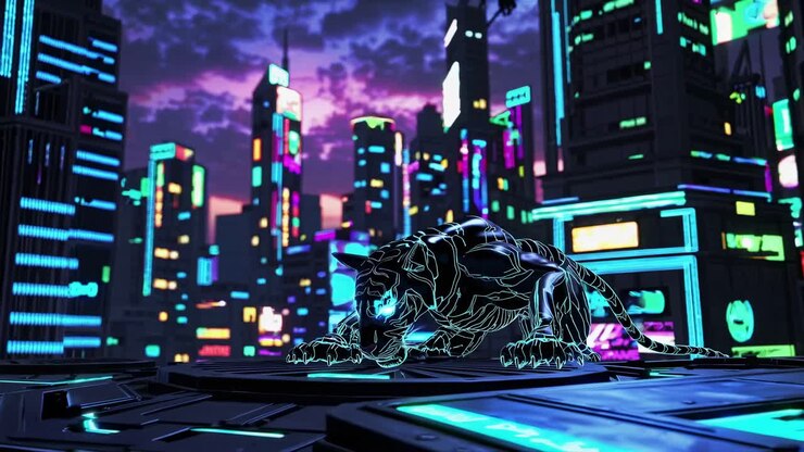 Cyberpunk Tiger in Neon City
