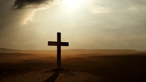 wooden cross in a desert landscape