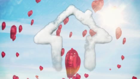 Traumhaus-Und-Rote-Luftballons-Am-Blauen-Himmel