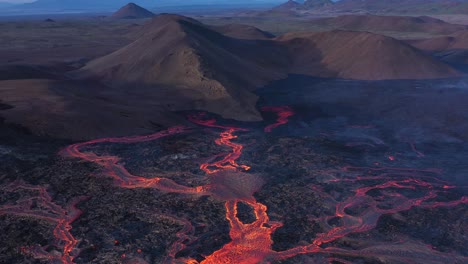aerial view of lava flow in iceland