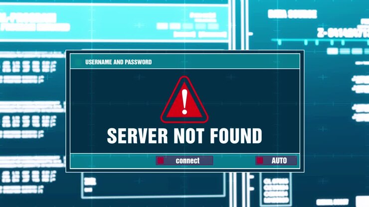 'Server ikke fundet' - advarselsmeddelelse fra digitalt system: Sikkerhedsadvarsel og fejlmeddelelse.