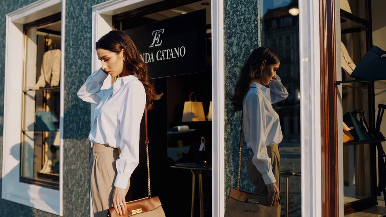 Stylish Woman in Front of a Fashion Boutique