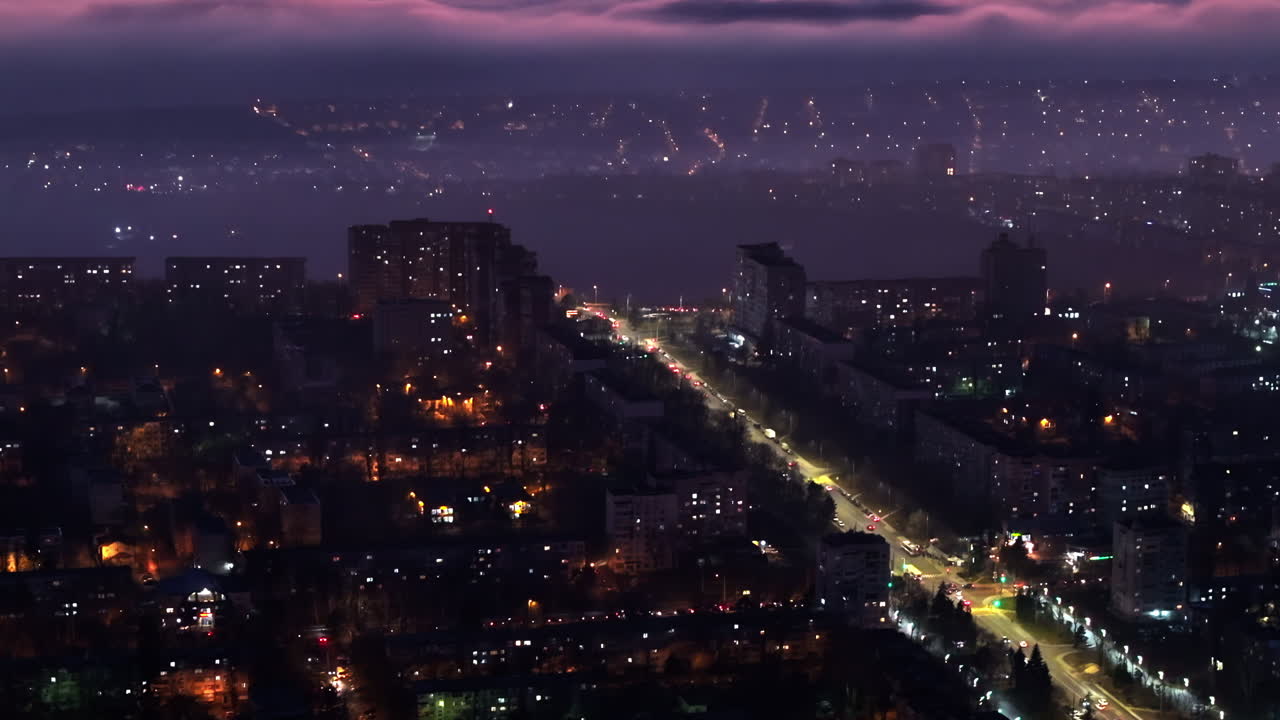 Aerial drone view of Chisinau, Moldova at sunset