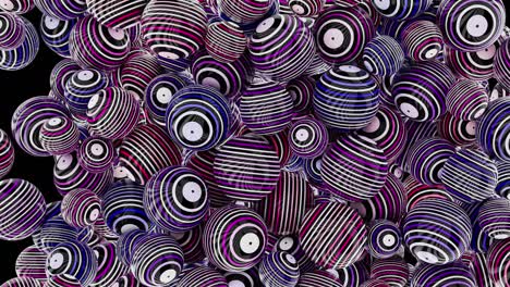 Transition of falling striped balls of red and blue coloring