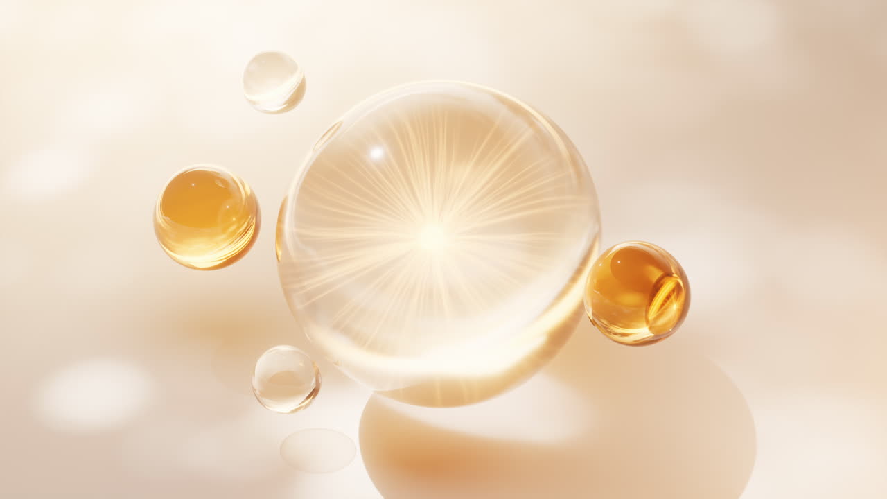 투명한 황금 액체 거품 배경, 3d 렌더링