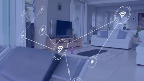 animation of network of connections with icons over house interior