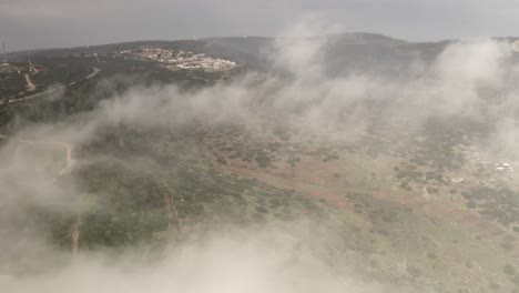 misty mountain village aerial view