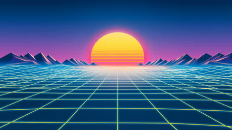 Retro-futuristic Synthwave Grid Landscape with Sunset