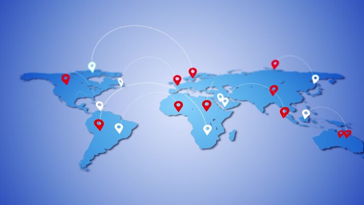 Digital earth map connecting lines country concept of data exchange distribution world map locations