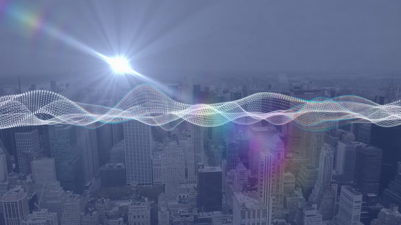 데이터 처리, 도시 풍경 및 연결의 애니메이션