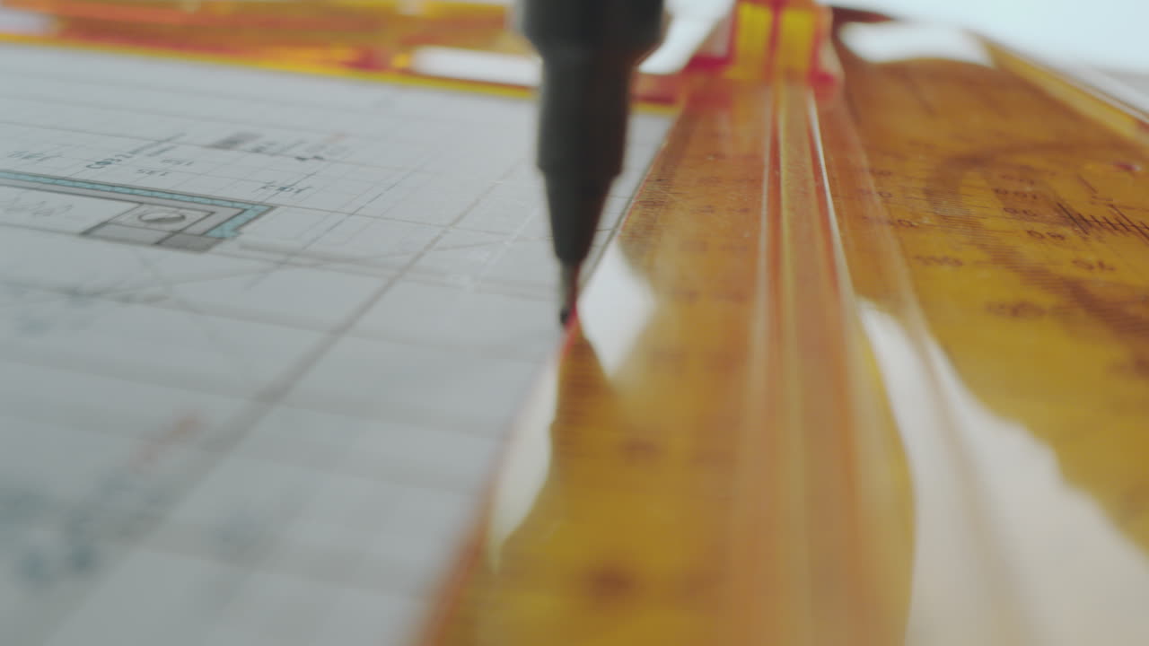 Architect/Engineer Drawing with Ruler and Marker