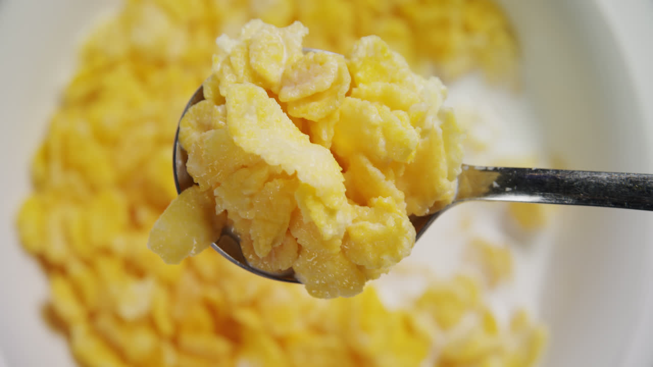 Wheaties cereal with spoon in a bowl 4k