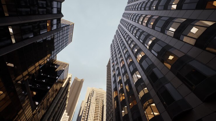 Arquitetura moderna da cidade de Skyscraper contra o céu