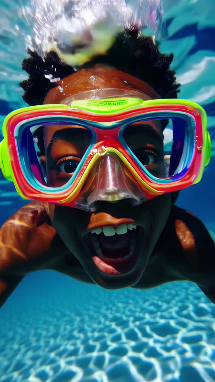 Underwater Adventures: Young Boy Swimming in a Pool