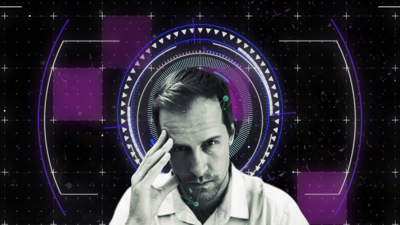 animación de escaneo de alcance y procesamiento de datos sobre el hombre caucásico