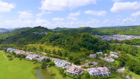 drone footage of a golf course in gurabo, puerto rico. captures lush fairways, tropical scenery, and mountain views—ideal for travel, real estate, sports, and outdoor lifestyle content