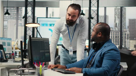 vertical video administrator and assistant gather data from monthly reports