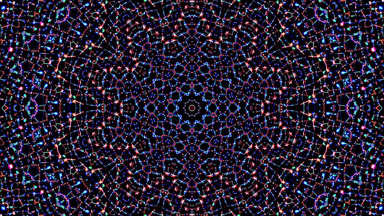 patrón de kaleidoscopio abstracto con colores rojos y azules. mandala mágica. 4k