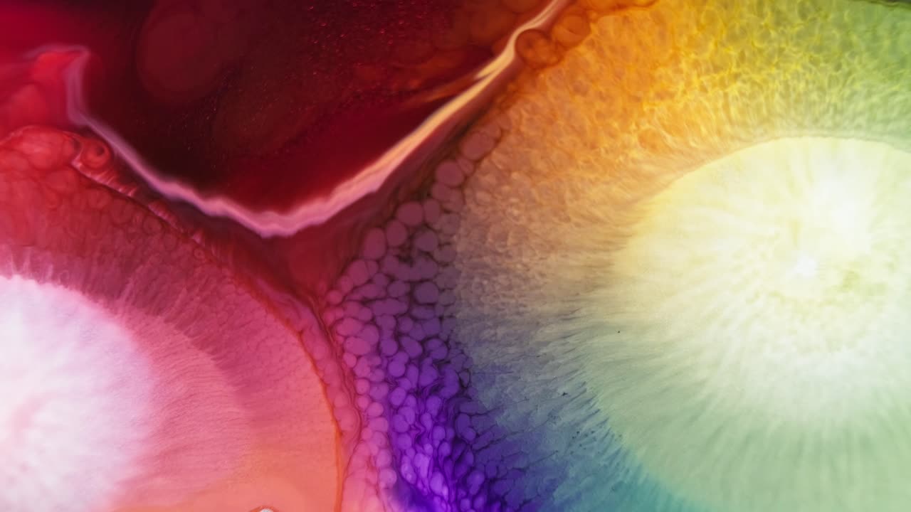 macro disparo de difusión de tinta multicolor con gradiente rojo a amarillo vibrante